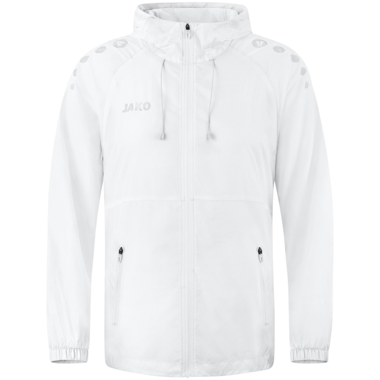 JAKO Lightweight Flow Functional Jacket with Hood (wind and water-resistant) white men's